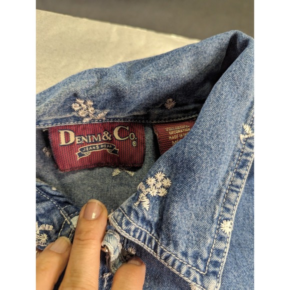Vintage Denim & Co jeans wear womens M zipper front blue white embroidered top - Picture 5 of 10